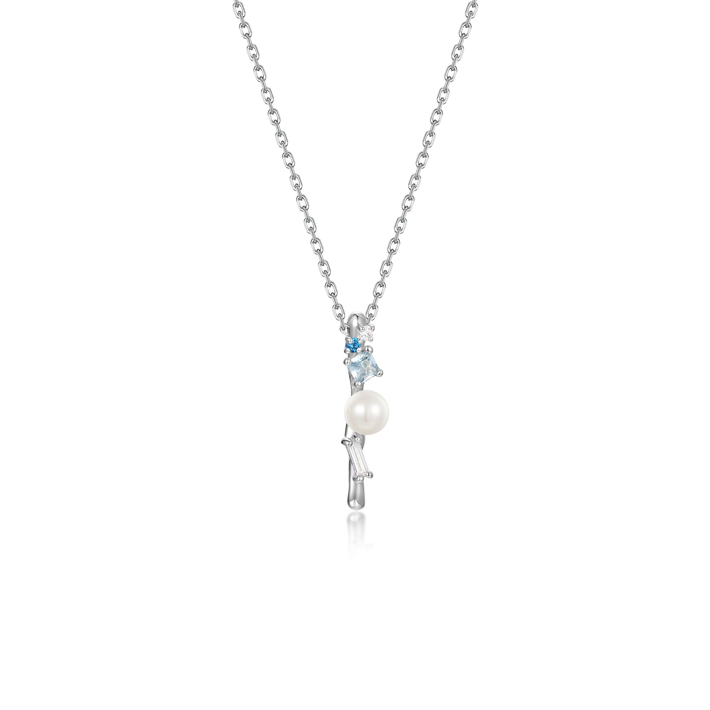 Auriella Pearl Aquamarine and Topaz Vertical Bar Neclace