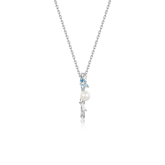Auriella Pearl Aquamarine and Topaz Vertical Bar Neclace
