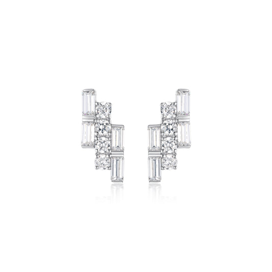 Auriella Geometric Zircon Crystal Stud Earrings  925 Silver