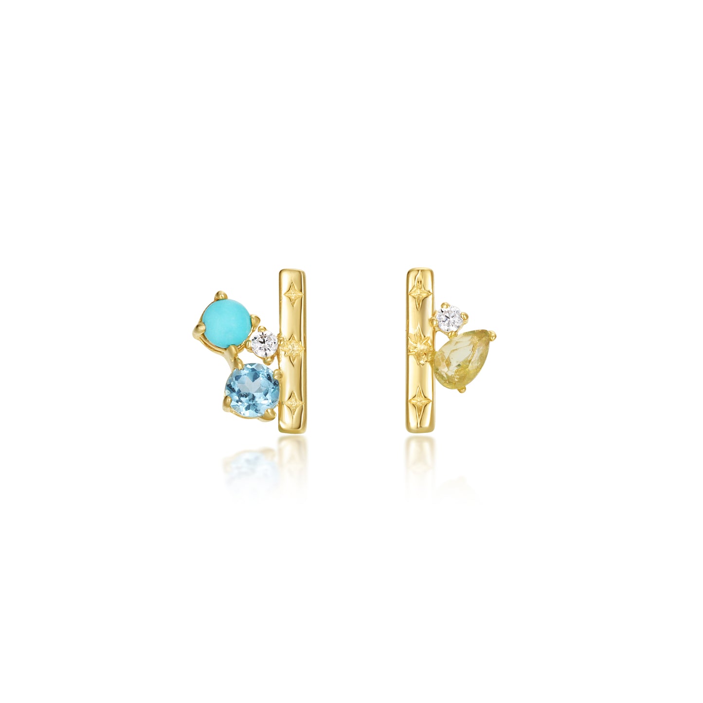 Auriella Mini Turquoise Asymmetrical Stud Earrings 14k Gold Plated