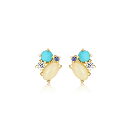 Auriella Opal and Turquoise Stud Earrings 14k Real Gold Plated