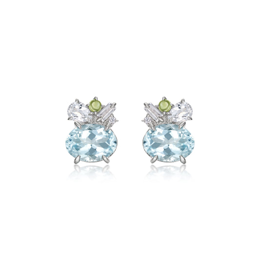 Auriella Gemstone Stud Earrings Aquamarine, Topaz and Tourmaline