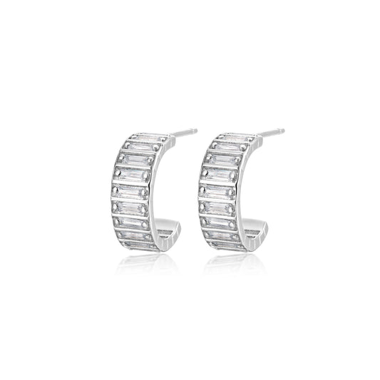 Auriella Baguette Huggie Hoops Earrings 925 Silver