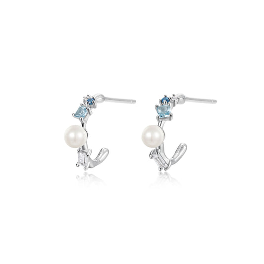 Auriella Pearl and Topaz Stud Earrings 925 Silver