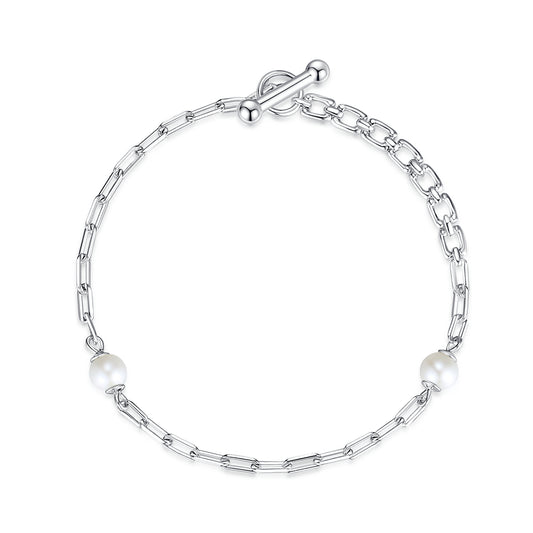 Auriella Dainty Pearl Chain Pin Buckle Bracelet 925 Silver
