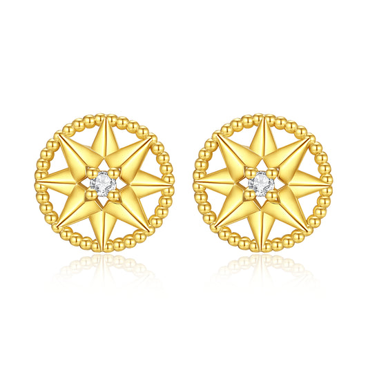 Auriella Classic Octet Star Stud Earrings 14k Real Gold Plated
