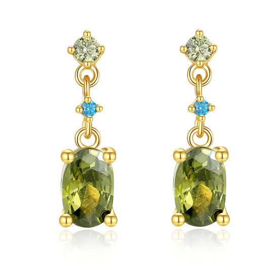 Auriella August Birthstone Olivine Stud Drop Earrings 14k Gold Plated