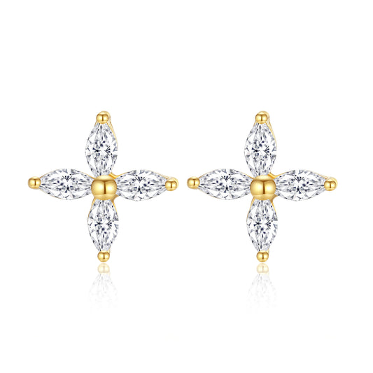 Auriella Classic Quatrefoil Stud Earrings 14k Real Gold Plated