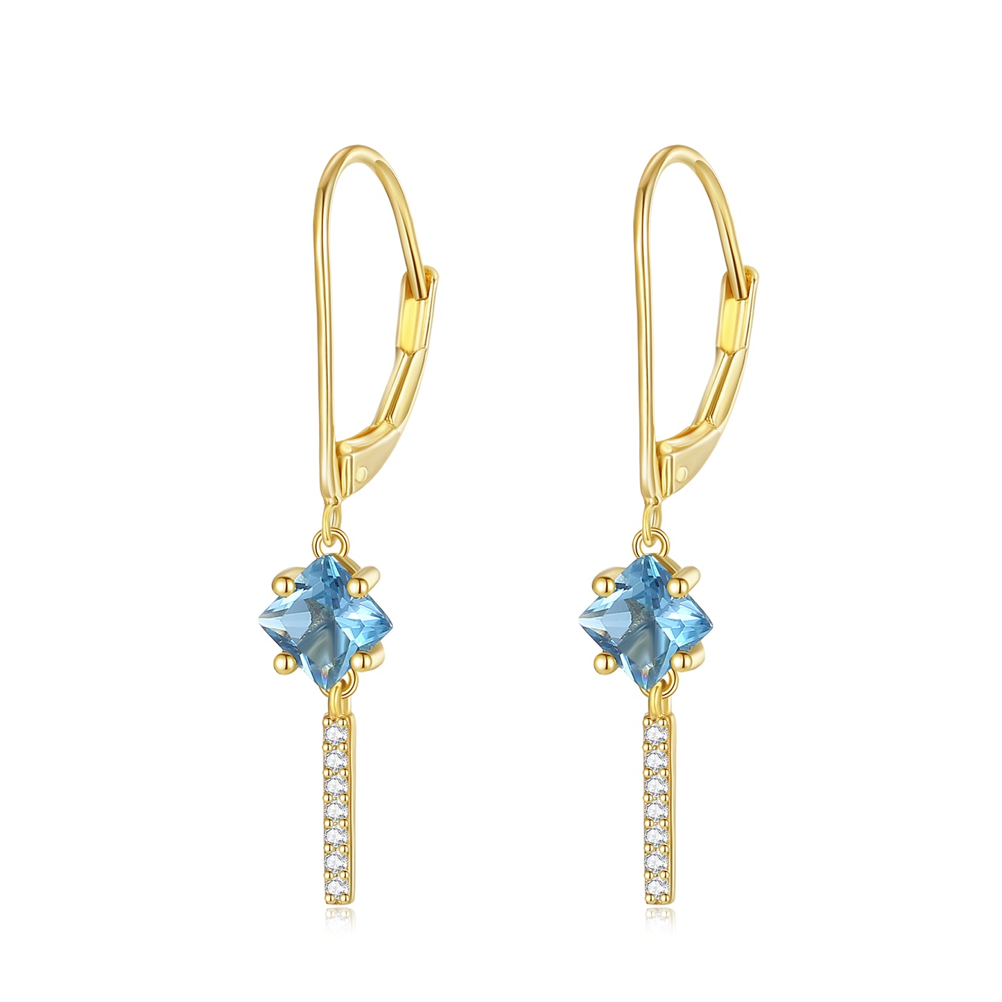 Auriella London Blue Topaz Drop Earrings 14k Gold Plated- Audrey