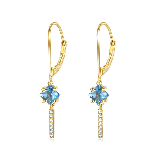 Auriella London Blue Topaz Drop Earrings 14k Gold Plated- Audrey