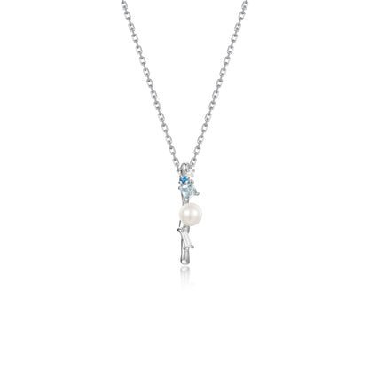 Pearl Aquamarine and Topaz Vertical Bar Neclace