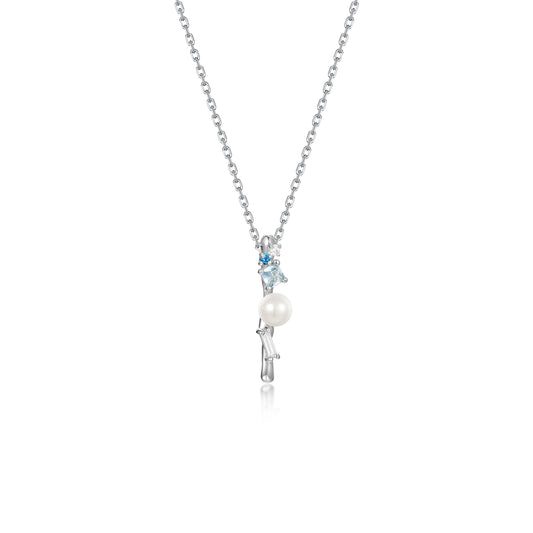 Pearl Aquamarine and Topaz Vertical Bar Neclace