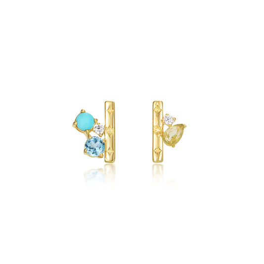 綠松石不對稱迷你耳環 14k 鍍金