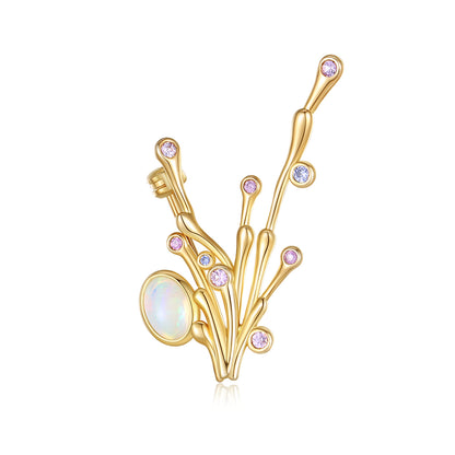 Gemstone and Opal Brooch 14k Real Gold plated