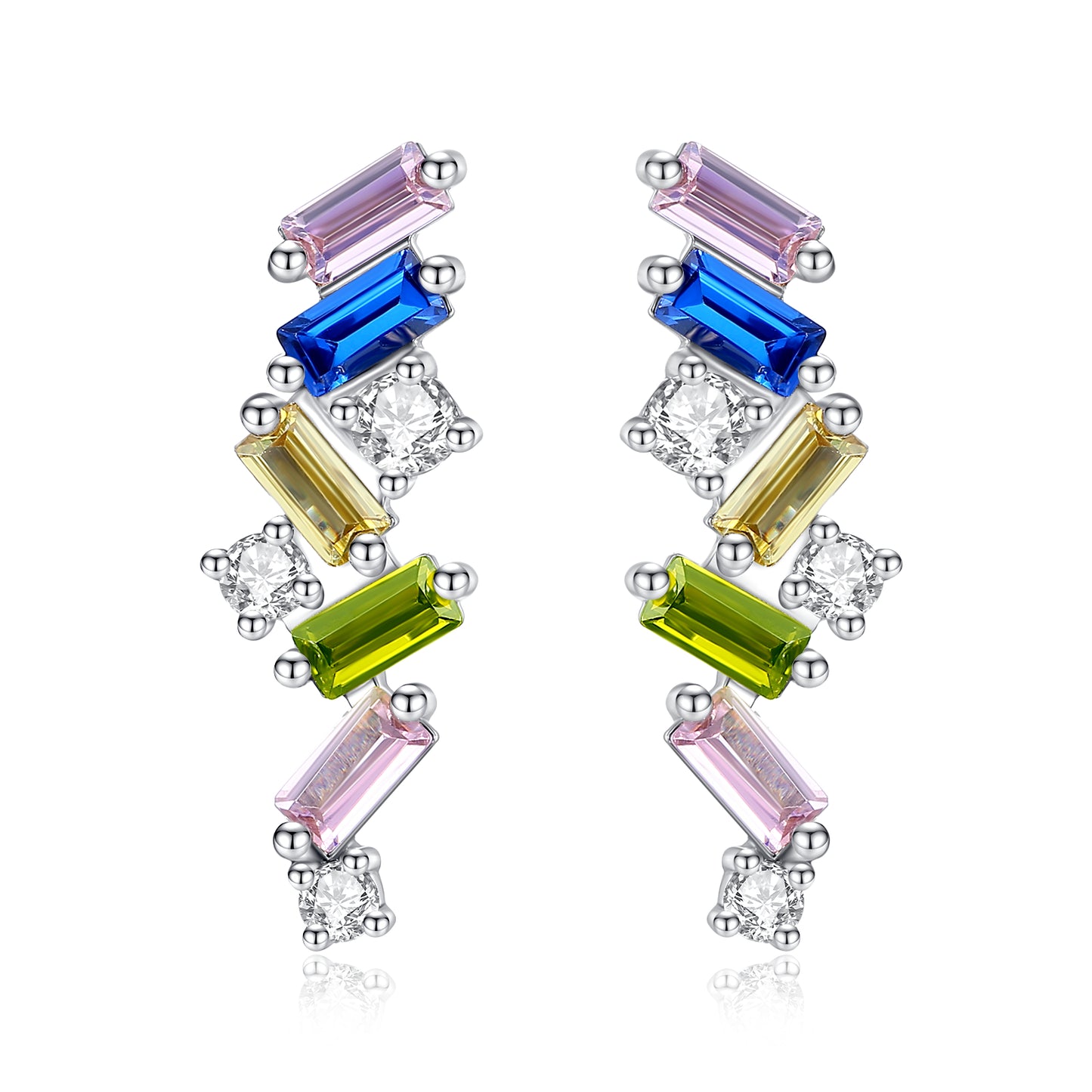 Cubic Zirconia Stud Drop Earrings 925 Silver