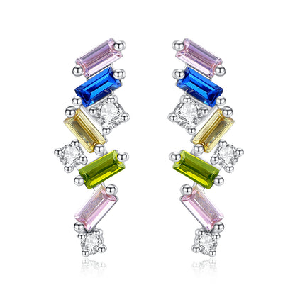 Cubic Zirconia Stud Drop Earrings 925 Silver