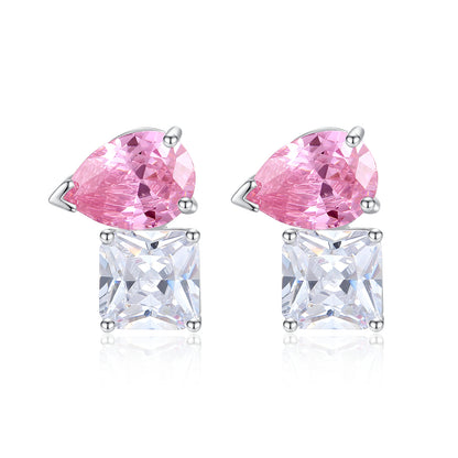 Asymmetrical Gemstone Stud Earrings 925 Silver